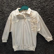 Vintage Bonnie and Bill Holly Polo Shirt Women Small Beige Beaded Floral - $16.67