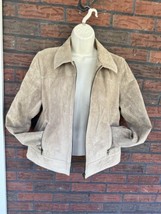 Style &amp; Co Beige Genuine Leather Jacket Medium Long Sleeve Front Zip Poc... - $31.35