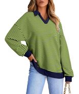 AlvaQ Womens Blue Colorblock Striped Sweatshirt V-Neck Lapel Size M - $174.52 MXN AlvaQ Womens Blue Colorblock Striped Sweatshirt V-Neck Lapel Size M - $174.52 MXN