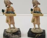 VC) Vintage Pair of Depose Italy Flower Girl Figurines with Stone Base - $14.84