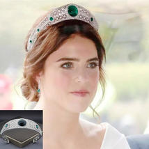 Royal Vintage Green Rhinestone Opal Crown Bridal Headdress Princess Diadem Cryst - £29.46 GBP