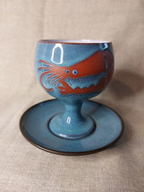 Wellhouse Pottery Prawn Design Glazed Blue Goblet &amp; Saucer - $19.38 CAD