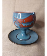 Wellhouse Pottery Prawn Design Glazed Blue Goblet &amp; Saucer - $266.36 MXN