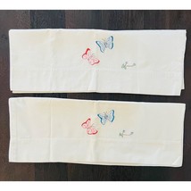 Cottage Core Hand Embroidered Butterfly Standard Pillowcases Vintage Set... - £10.26 GBP