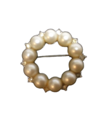MARVELLA Signed Vintage Wreath Style Brooch Faux Pearls Crystal Rhinestones - £7.60 GBP