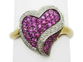 1.57ct tw Lab Created Ruby &amp; Natural Diamond Heart Pave Ring Size 9.75 10k Gold - £521.97 GBP