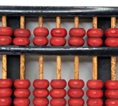 Vintage Abacus Black Lacquer Wood Frame Red Beads 13 Row 91 Bead Burl Wood Rods - £27.68 GBP