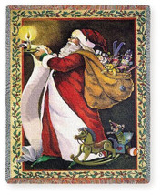 72x54 SANTA CLAUS LIST Father Christmas Holiday Winter Tapestry Throw Blanket - $63.36