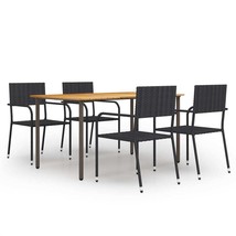 Dining Set Black Solid acacia wood, PE rattan, powder-coated steel - $8,064.98 MXN