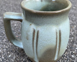 Frankoma Pottery Mug C8 Blue Green Ribbed Barrel EUC - $19.37