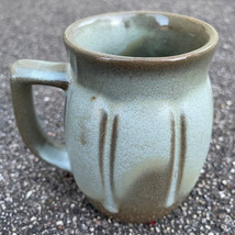 Frankoma Pottery Mug C8 Blue Green Ribbed Barrel EUC - £15.12 GBP