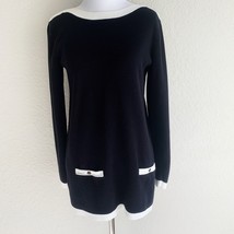 Lands&#39; End Women&#39;s Black White Cotton Color Block Pocket Tunic Sweater S... - $303.70 MXN