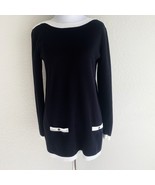 Lands&#39; End Women&#39;s Black White Cotton Color Block Pocket Tunic Sweater S... - $303.70 MXN