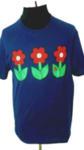 Jerzees T-Shirt Women&#39;s Size L  Multicolor Applique Flowers with Ladybug Button - £14.35 GBP