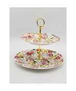 Portmeirion Rose Bouquet 2 Tiered Tidbit Serving Tray Desert Tray Discon... - $951.78 MXN