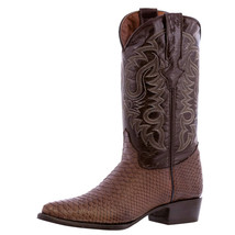 Mens Brown Cowboy Boots Leather Snake Pattern Western J Toe Bota - £87.39 GBP