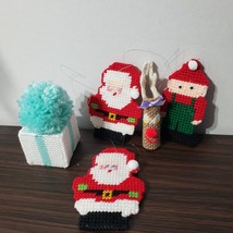 Vintage Christmas Ornaments Hand Made Knit Crochet Needlepoint Plastic - £10.00 GBP