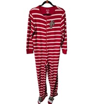 Nick &amp; Nora Small Adult Footed Pajamas Red White Monkey Fleece One Piece - $22.95