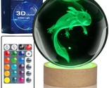 3D Axolotl Crystal Ball Night Light With 16 Color Led Wooden Base With R... - $40.84
