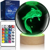 3D Axolotl Crystal Ball Night Light With 16 Color Led Wooden Base With Remote Co - £34.36 GBP