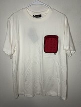 MCM Cloud Dancer White Tee Red Zip Pocket Short Sleeve Shirt Size Large - £99.55 GBP