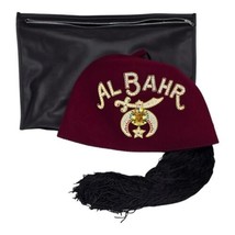 Vtg Al Bahr Shriners Fez Hat Jeweled w/ Zippered Bag 7 3/8&quot; Masonic Memo... - $43.00