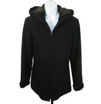 Apostrophe Coat Womens Size Small Black Wool Blend Faux Fur Trim Lined Hooded - £22.93 GBP
