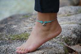 Turquoise Elephant Pendant Boho Silver Anklet - £9.99 GBP