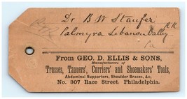 c1870 Geo. D. Ellis &amp; Sons Tag Label - Dr. B.W. Staufer - $43.07