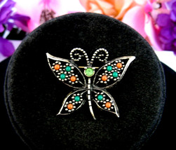 Sarah Coventry Butterfly Pin Vintage Wings Of Fashion Goldtone Beads Rhinestone - £14.99 GBP