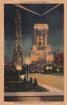 Chicago Illinois IL Historic Water Works Palmolive Building Night Postcard D13 - £2.40 GBP