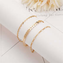 18K Gold-Plated Linked Open Heart Wheat Anklet Set - £10.97 GBP