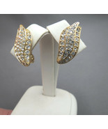Monet Clip On Rhinestone Earrings Luxury Gold Plated Finish 1&quot; High Exce... - £14.13 GBP