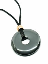 Hematite Donut Necklace Gemstone Protection Pendant Lodestone Crystal Bead Cord - £10.31 GBP