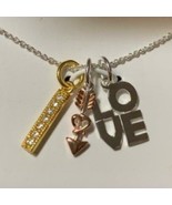 FOOTNOTES FATE &amp; LOVE TRI-COLOR 3 CHARMS STERLING SILVER NECKLACE**NEW!*... - £29.88 GBP