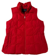 Lands End Women&#39;s Down Puffer Vest Size Med Red Quilted Full Zip Pockets Vintage - £20.66 GBP