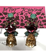 Betsey Johnson Multicolor Pink Green Red Crystal Rhinestone Drop Earring... - $14.00