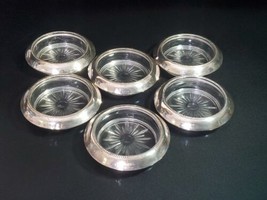 6 Frank M Whiting Co Sterling Silver Rim Starburst Pattern Glass Coasters 4 1/2&quot; - £54.66 GBP