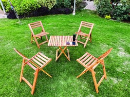 Wood Folding Table Chair Set for outdoor Gatherings &amp; Apartment Terrace ... - £701.75 GBP