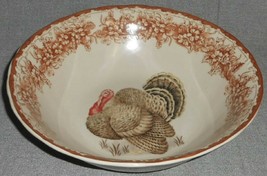 Gooseberry Patch Thanksgiving Table Theme Round Serving Bowl Turkey Motif - £25.47 GBP