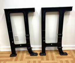 Vintage Industrial TABLE LEGS cast iron metal work bench ends set pair d... - $750.00