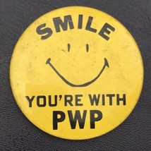 Happy PWP Pin Button Parents Without Partners Vintage Hippie Yellow - £9.97 GBP