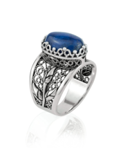 Filigree Art Lapis Lazuli Gemstone Tulip Detailed Silver Women Statement Ring - £34.90 GBP