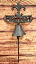 Cast Iron Rustic French Fleur De Lis Crown Welcome Sign Door Wall Yard Bell - £24.36 GBP