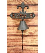 Cast Iron Rustic French Fleur De Lis Crown Welcome Sign Door Wall Yard Bell - £24.37 GBP