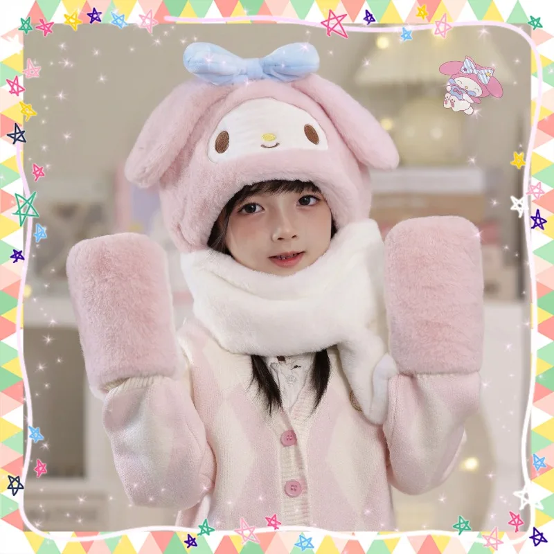 Sanrio My Melody Kuromi Cinnamoroll Scarf Girls Winter Warm Anime Kawaii Plush - £19.36 GBP