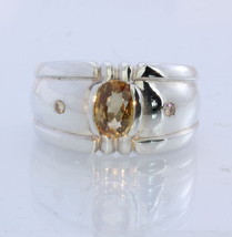 Golden Zircon with Yellow Diamond Handmade 925 Silver Gents Ring size 11 - £96.42 GBP