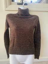 Rave women&#39;s small brown turtleneck sweater with touch of gold sparkles - $9.75