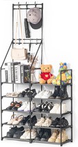 5 Tiers Shoe Rack, 20 Pairs Shoe Rack Organizer, Shoe Rack &amp; Coat Rack,, Black - £25.42 GBP