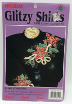 Holiday Glitzy Shirts Iron-On Applique Kit Poinsettia #33140 1994 Vintage - £5.40 GBP